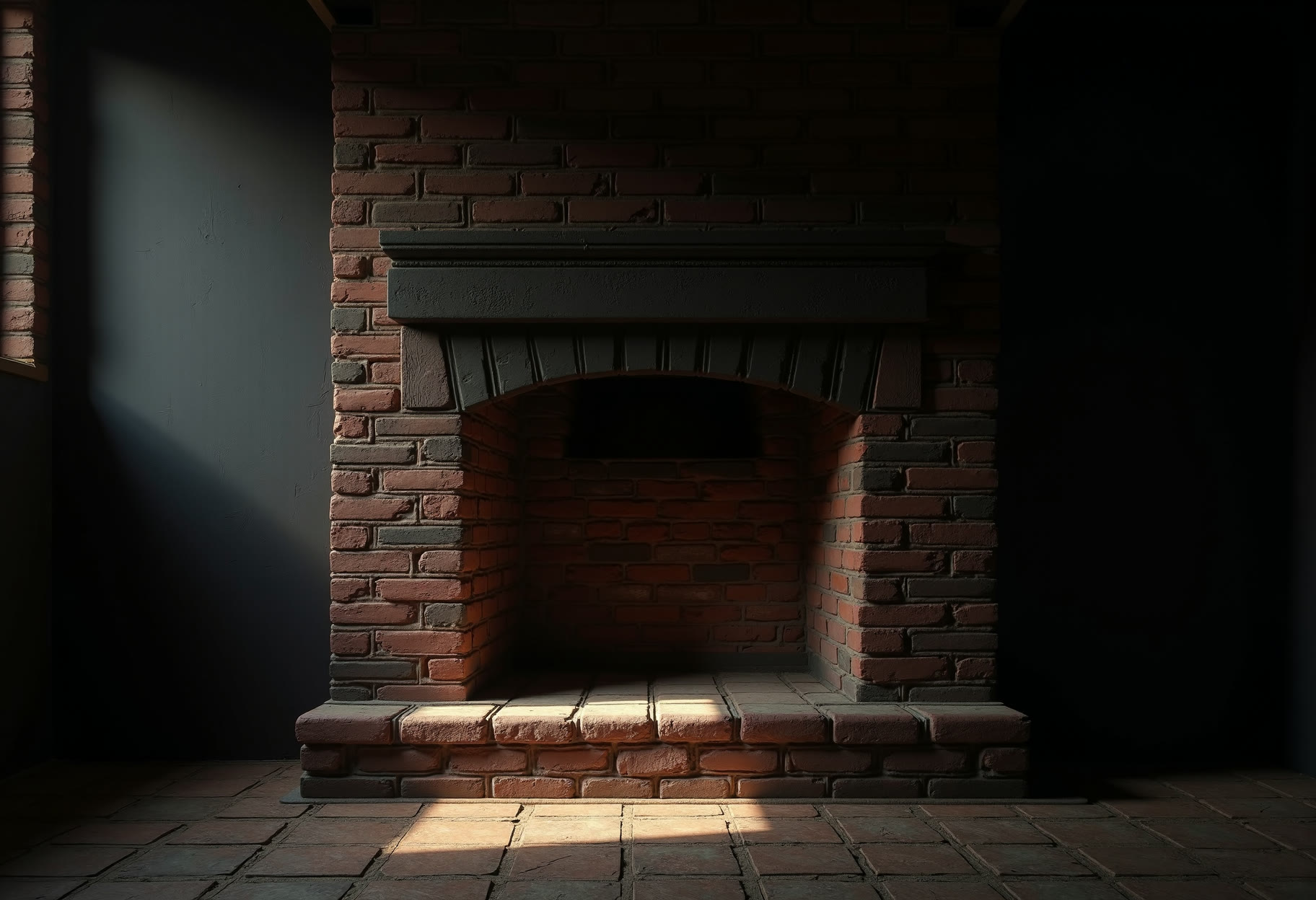 Full sweep, open masonry fireplace